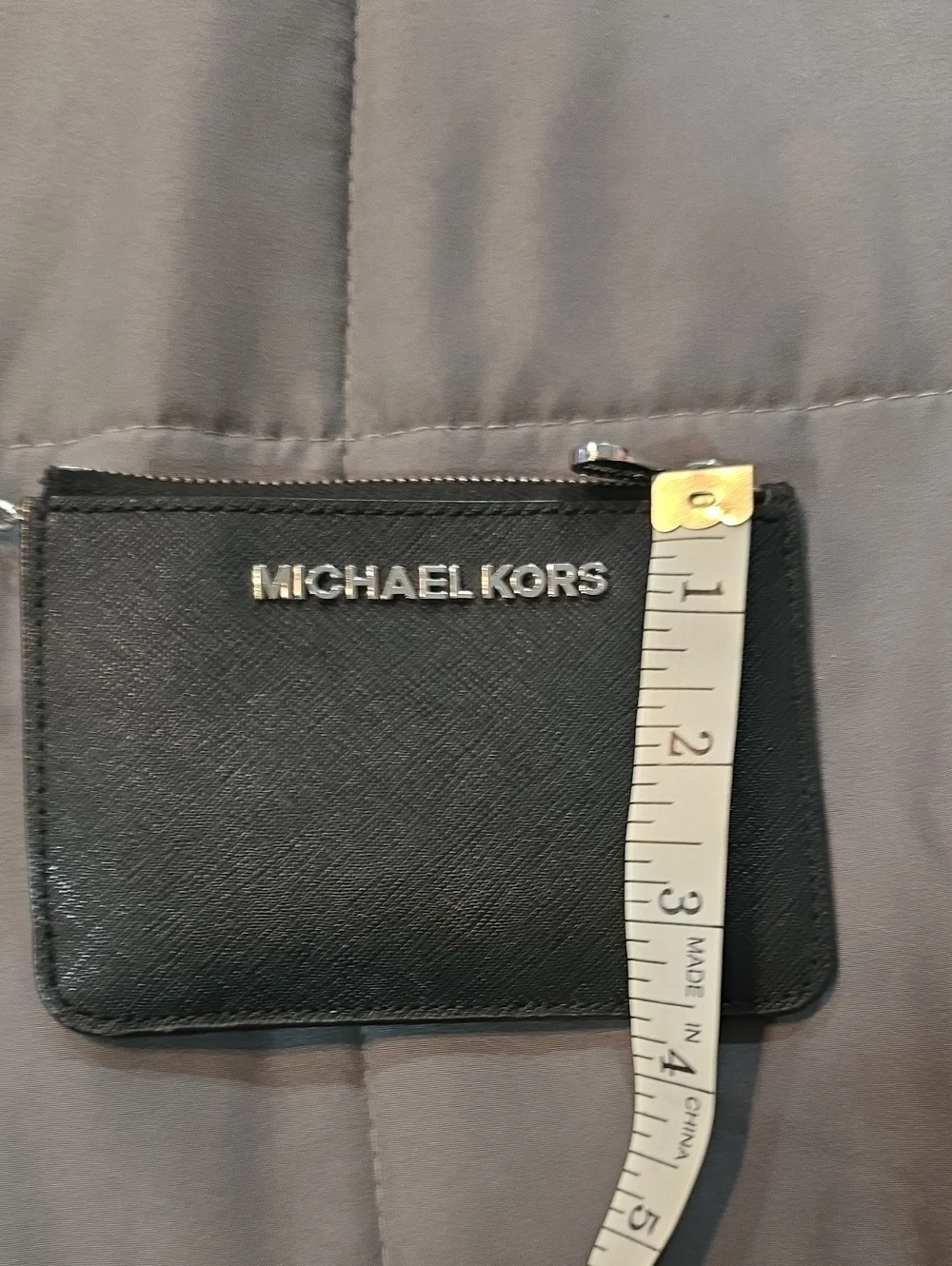 Michael Kors Black Saffiano Leather Zip Card Pouch with Keyring
